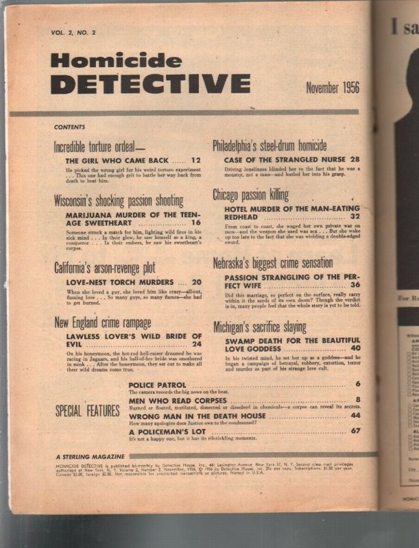 Homicide Detective 11/1956-Steve McQueen photo cover-marijuana murder-VG-