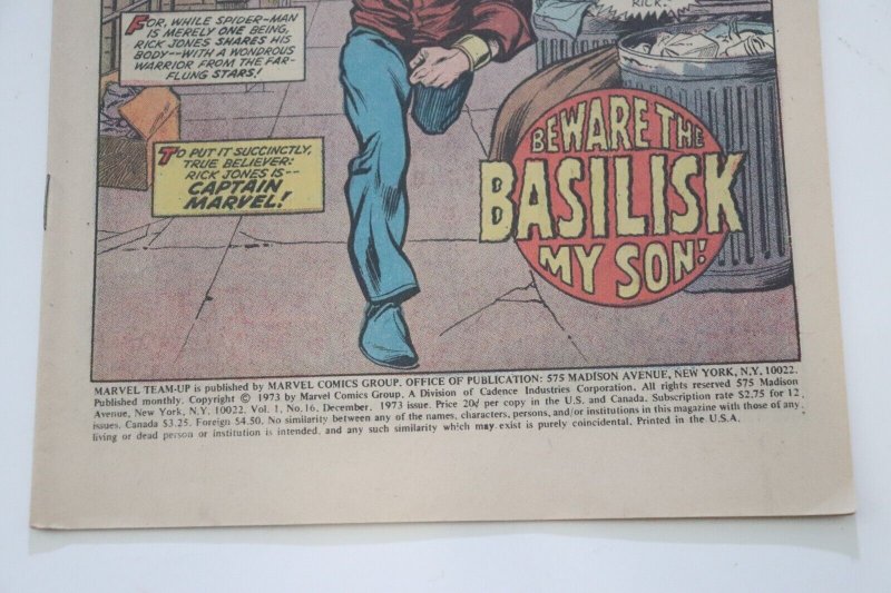 Marvel Team-Up Spider-Man Captain Marvel #16 1973 Coverless