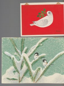 CHRISTMAS 2pcs Dove w Olive Branch & Chickadees 7x5 Greeting Card Art #300 450