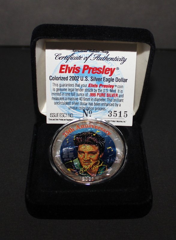 2002 25th Anniversary Elvis Presley Colorized US Silver Eagle