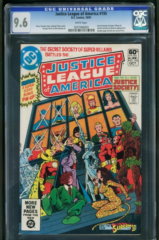 JUSTICE LEAGUE OF AMERICA #195-CGC 9.6 WP-GEORGE PEREZ 0207066003