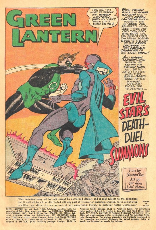 GREEN LANTERN #43 & 44 (1966) 6.0 FN  GL vs Major Disaster & Evil Star! G. Kane!