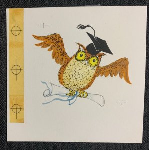 GRADUATION Cartoon Owl with Cap and Diploma 5x5 Greeting Card Art #G4349