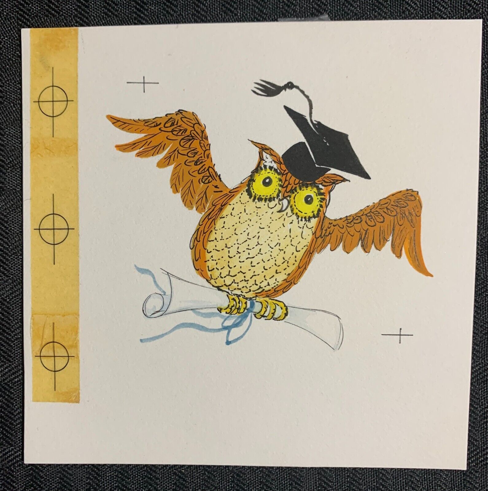 GRADUATION Cartoon Owl with Cap and Diploma 5x5