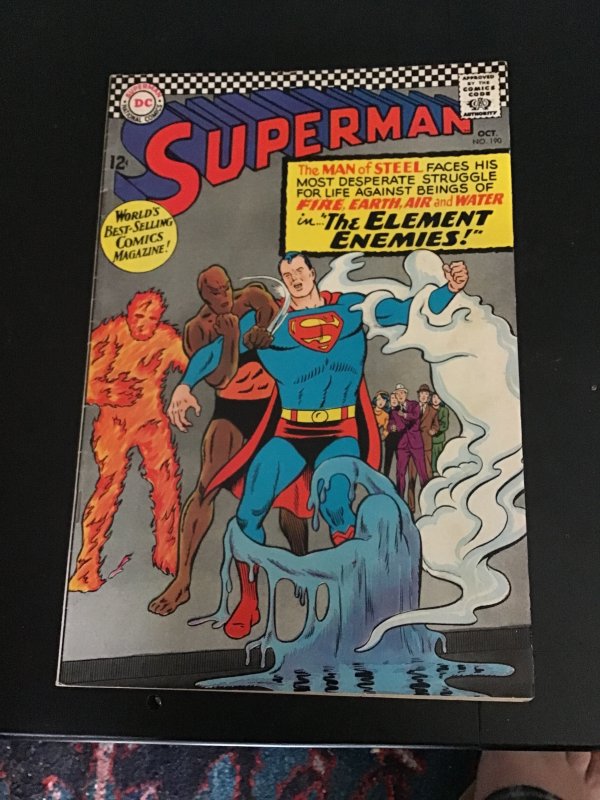 Superman #190 (1966) 1st Element Enemies! High-grade key! VF+ Wytheville CERT!