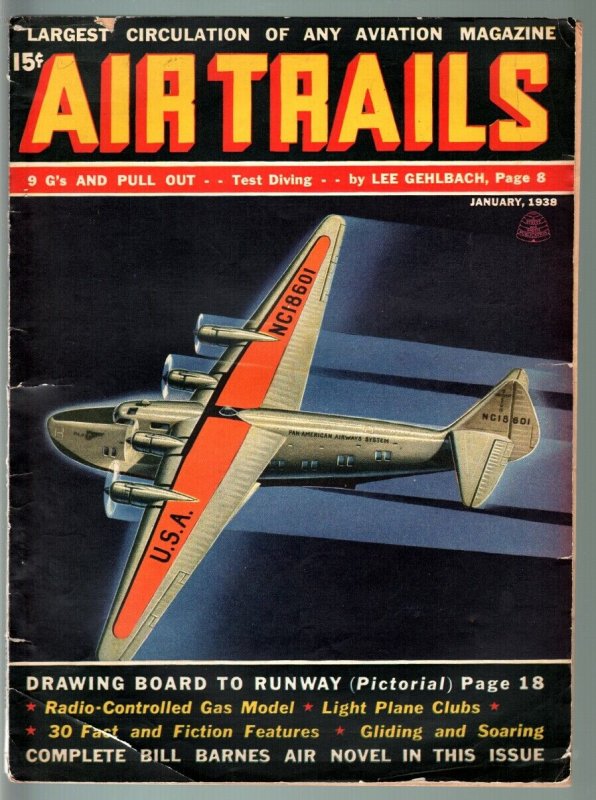 AIR TRAILS PULP 1/1938-AVIATION ART FRANK TINSEY-STREET AND SMITH G/VG