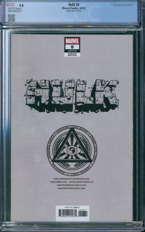 Hulk #8 CGC 9.8 Suayan Variant Cover 2022