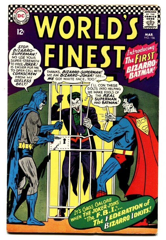 WORLDS FINEST #156 comic book 1965-BIZARRO BATMAN-JOKER cover