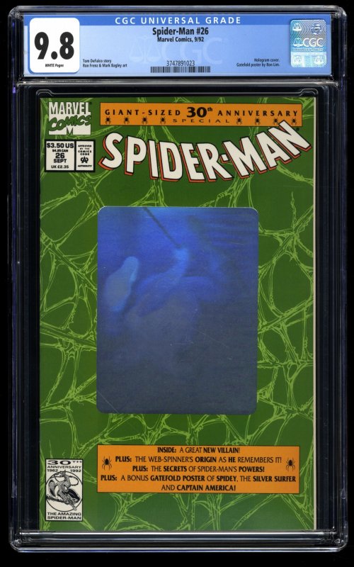 Spider-Man (1990) #26 CGC NM/M 9.8 White Pages Hologram Cover!