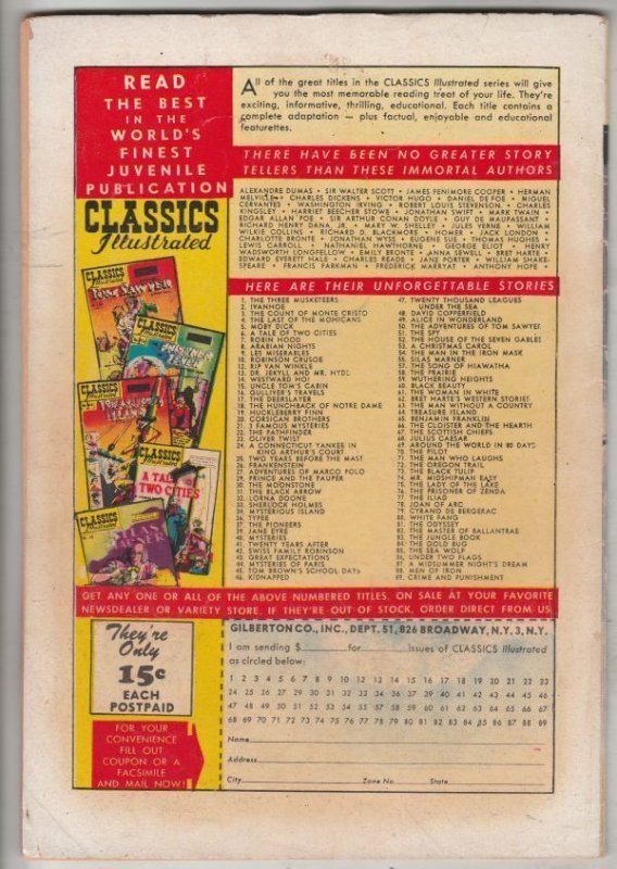 Classics Illustrated #88 (Oct-51) VG+ Affordable-Grade  ORIGINAL! (0) HRN 89 WOW