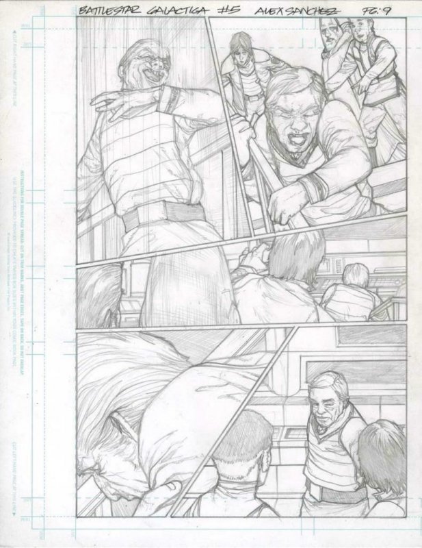 Battlestar Galactica #5 pg 9 Original Penciled art ALEX SANCHEZ Commander Adama 