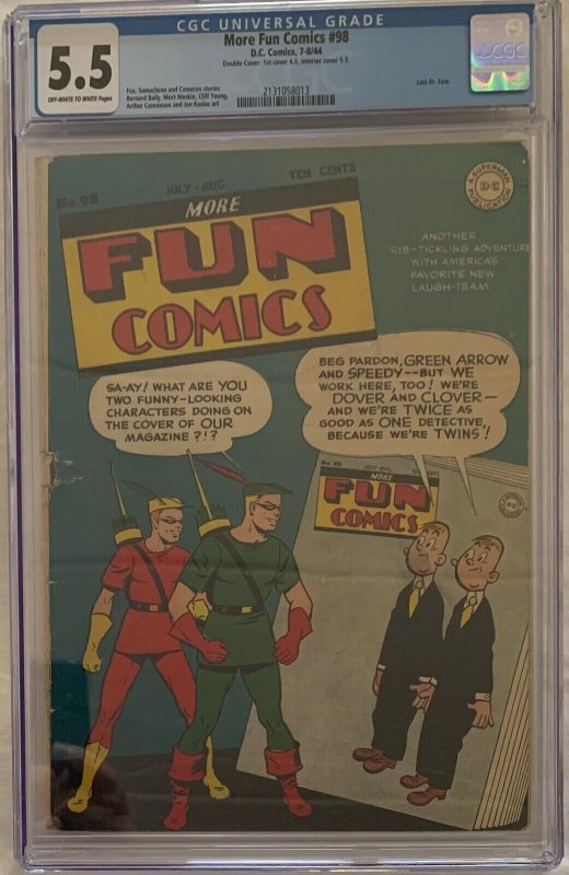 (1944) MORE FUN COMICS #98 CGC 5.5 DOUBLE COVER! Rare Golden Age! Last DR FATE!