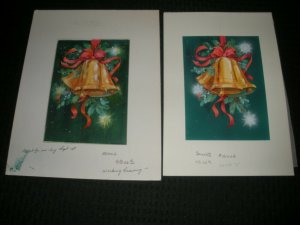 CHRISTMAS Bells & Ribbon 2psc 7.5x11 Greeting Card Art #1002 w/ 4 cards & Stat