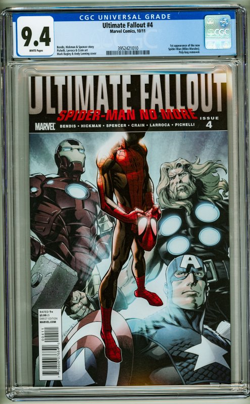Ultimate Fallout #4 CGC 9.4! 1st Appearance of Miles Morales! White Pages!