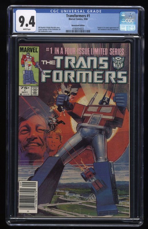 Transformers #1 CGC NM 9.4 Newsstand Variant Bill Sienkiewicz Cover!