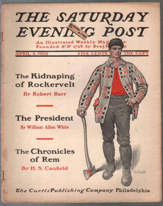 Saturday Evening Post 4/4/1903-JJ Gould-100+ years old-pulp fiction-G/VG