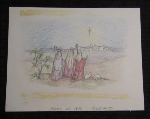 CHRISTMAS Colored Pencil Three Wose Men with Star 9x7 Greeting Card Art #50