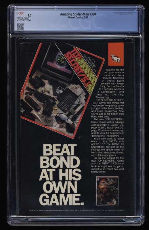 Amazing Spider-Man #300 CGC VF+ 8.5 White Pages 1st Appearance Venom!