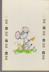 NEW APARTMENT Cute painted Mouse w/ Key 7.25x11 Greeting Card Art #NH4501