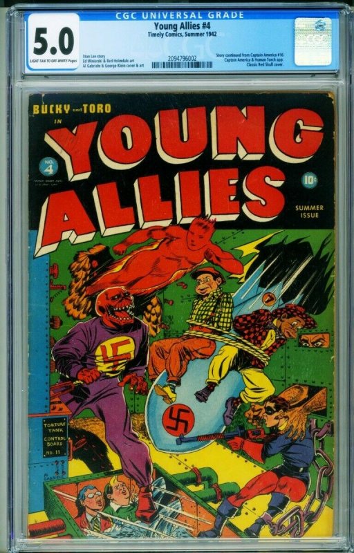 Young Allies #4 CGC 5.0-Classic RED SKULL cover-TIMELY 2094796002
