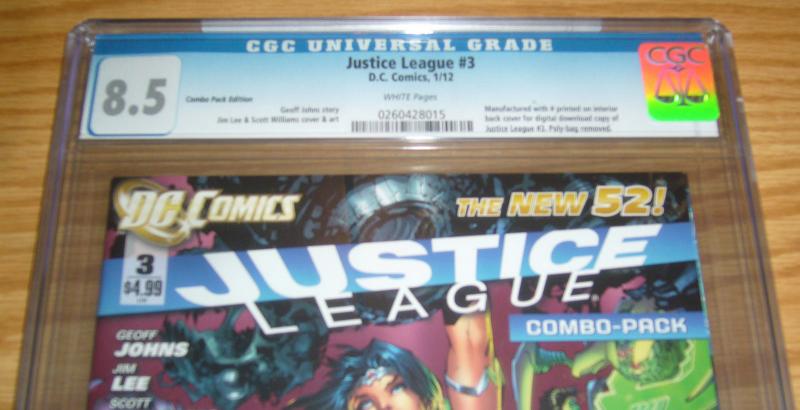 Justice League #3 CGC 8.5 combo-pack variant - geoff johns - jim lee - dc new 52