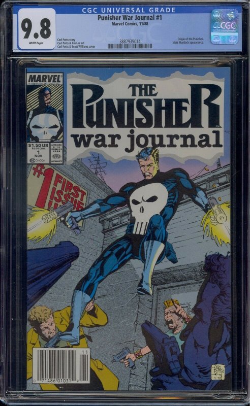 PUNISHER WAR JOURNAL #1 CGC 9.8 WHITE PAGES SUPER HTF NEWSSTAND UPC VARIANT 