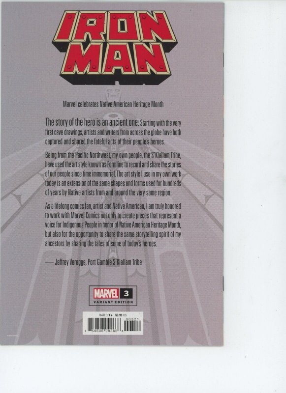 Iron Man #3 (2020) - 9.4 NM *Veregge Indigenous Voices Variant*