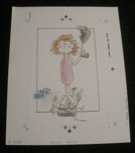 WOMAN SHOOTS BATHROOM SCALE Cartoon Gag 7.5x9.5 Greeting Card Art #11083