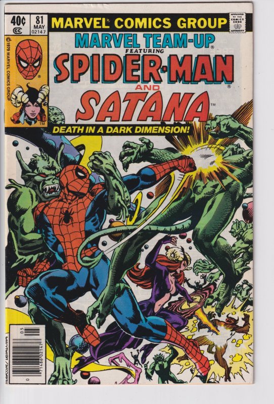 MARVEL TEAM-UP #81 NEWSSTAND Satana! (May 1979) Sharp FN 6.0 white!