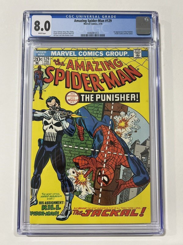 Amazing Spider-Man 129 1974 Cgc 8.0 White pages Marvel Comics 1st Punisher