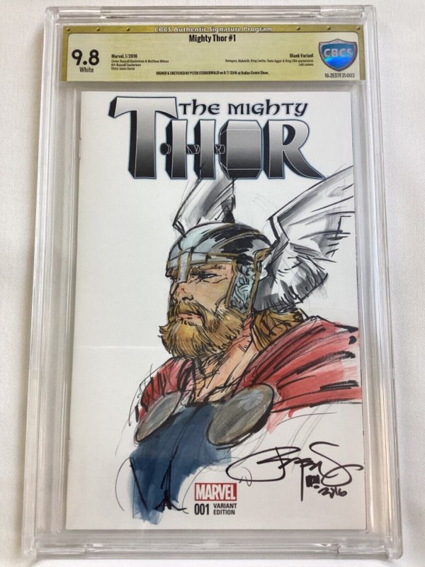 Mighty Thor #1 - CBCS 9.8 - Marvel 2016 - Peter Steigerwald blank sketch! Auto!