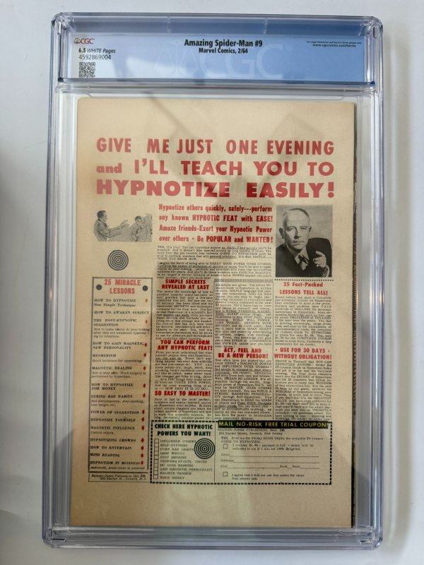 Amazing Spider-Man #9 CGC 6.5 VINTAGE Marvel Comic Ditko Lee 1st Electro (1964)