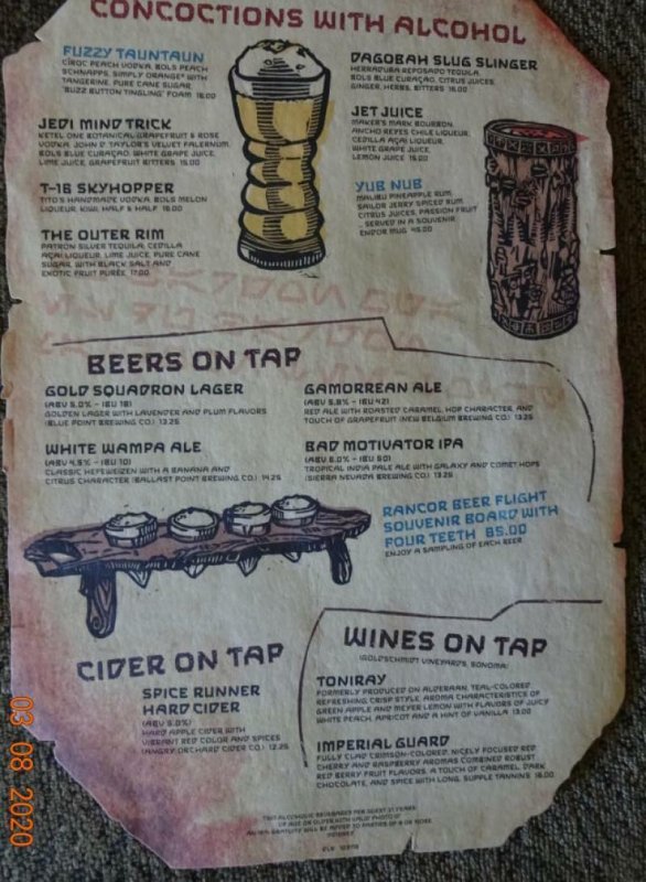 DISNEYLAND Star Wars Oga's Cantina Menu and Coaster, 2019, Bar, Disney Park