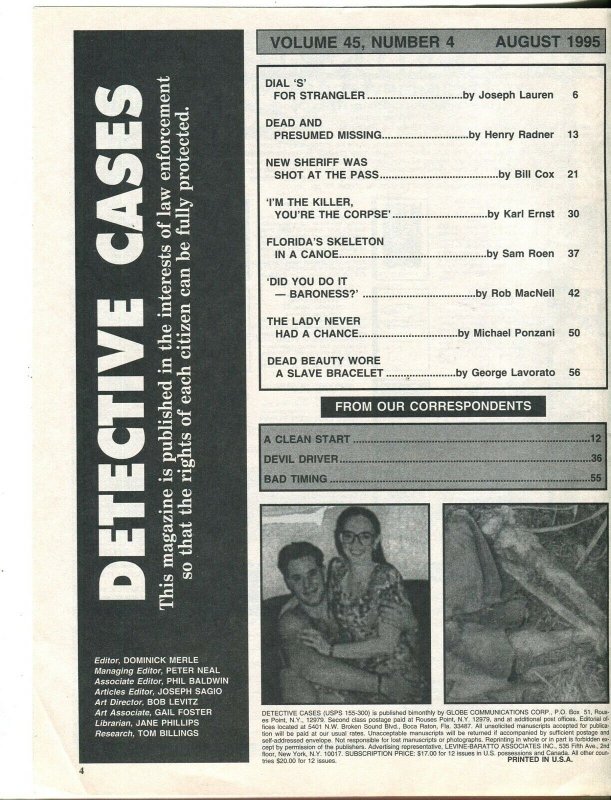 Detective Cases 8/1995-Globe-spicy Babe-gunman-stangler-madmen-skeleton-FN