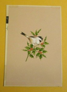 CHRISTMAS Bird in Poinsettia Branch 4.75x7 Greeting Card Art #350 FVF 7.0