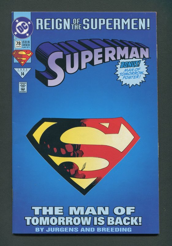 Superman #78  / 8.0 VFN  June 1993