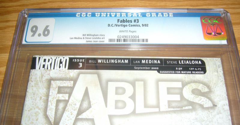 Fables #3 CGC 9.6 bill willingham - vertigo comics - james jean cover 2002