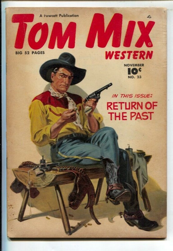 Tom Mix Western #23 1949-Fawcett-Norman Saunders painted cover-Carl Pfeufer s... 