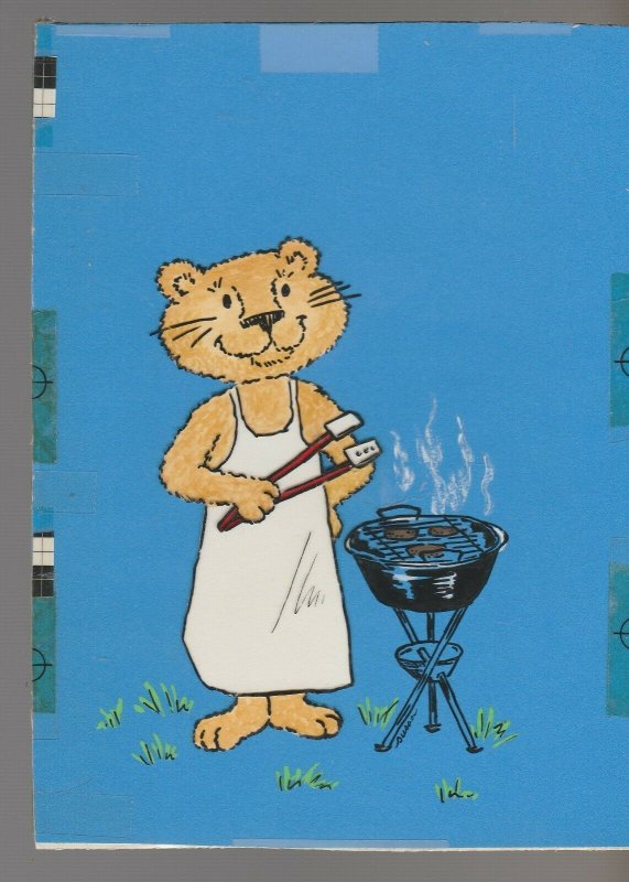 FATHERS DAY Cartoon Lion Barbequing 5.5x7.5 Greeting Card Art #FD7653