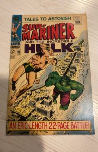 Tales to Astonish #100 (1968) hulk vs namor. 1 inch spine split bottom