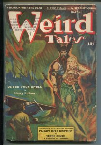 WEIRD TALES 03/1943-PULP-MYSTERY COVER-WWII-BLOCH-DERLETH-BRADBURY-KUTTNER-g/vg 