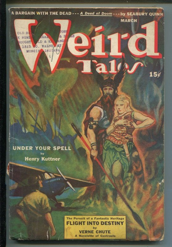 WEIRD TALES 03/1943-PULP-MYSTERY COVER-WWII-BLOCH-DERLETH-BRADBURY-KUTTNER-g/vg 