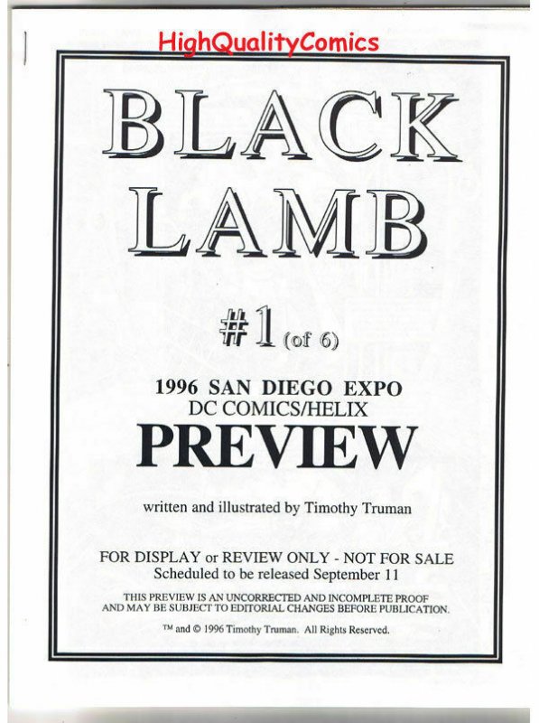 BLACK LAMB #1 Black and White Promo, Tim Truman, 1996, VF/NM, Preview, more in