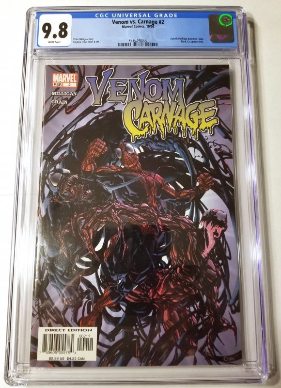 Venom vs. Carnage #2 CGC 9.8 White Pages Clayton Crain 1st Toxin FREE SHIPPING