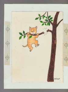 HEARD YOU BROKE A LIMB Cartoon Cat in Tree 6.5x8 Greeting Card Art #C9310