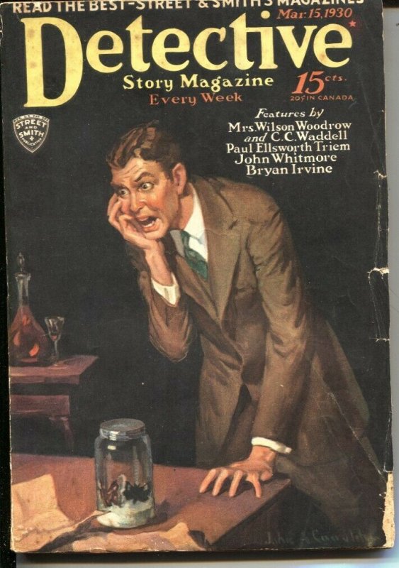 DETECTIVE STORY MAGAZINE-MAR 15 1930-PULP CRIME-INSECT TERROR COVER-vg minus VG-