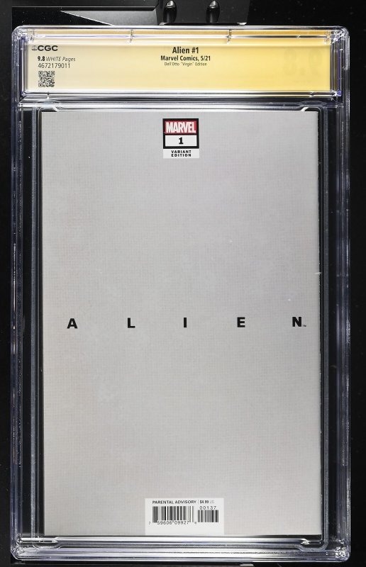 ALIEN #1 MARVEL 2021 SIGNED GABRIELE DELL'OTTO VIRGIN VARIANT CGC SS 9.8 NM