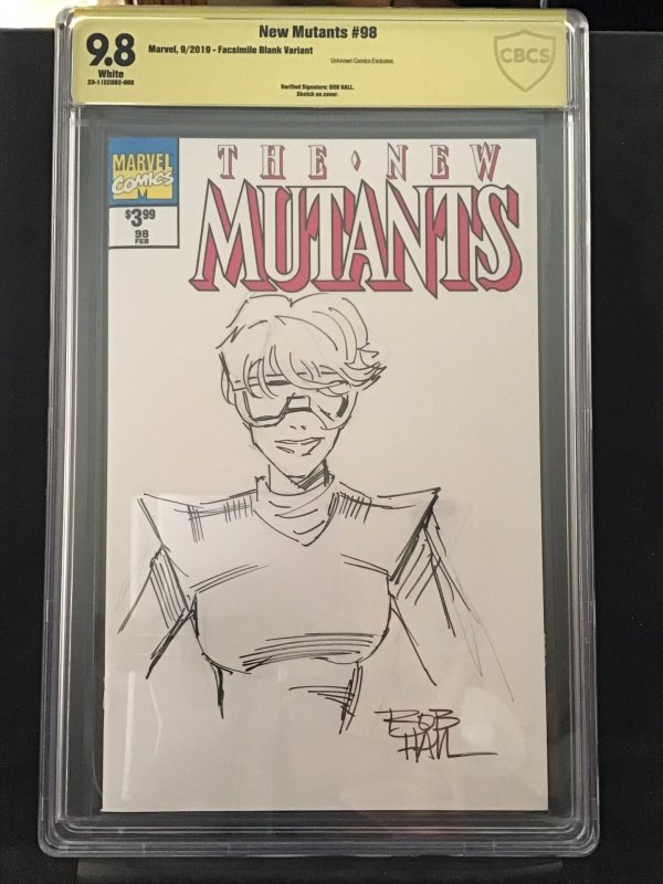 New Mutants #98 Facsimile Sketch Cvr 9.8 CBCS signed and sketched by Bob Hall