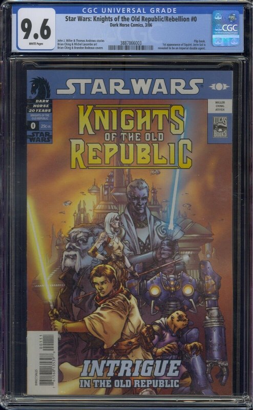 STAR WARS KNIGHTS OF THE OLD REPUBLIC/REBELLION #0 CGC 9.6 1ST SQUINT