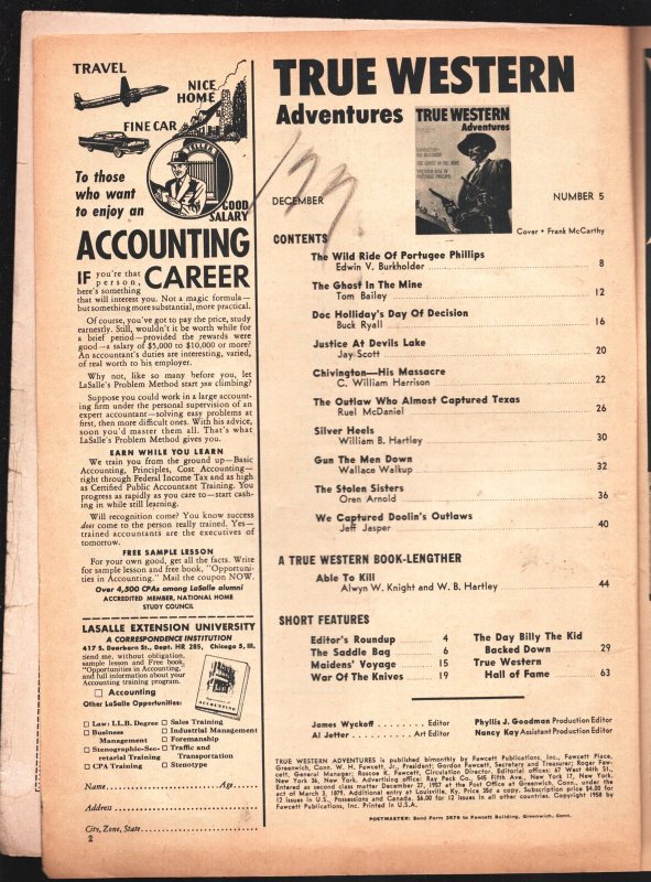 True Western Adventures 12/1958-Doc Holiday poker game-Billy The Kid 